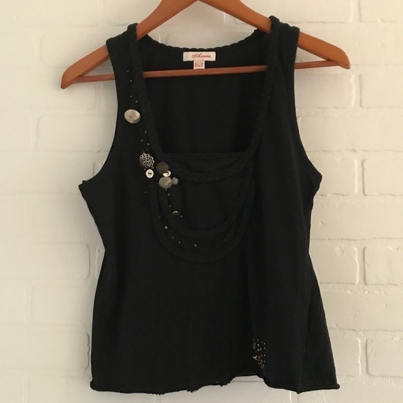 Axara Women’s Tank top Grungy Y2k Black embellished Art-Wear Artsy Sz M - Picture 4 of 8